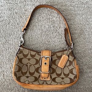 Tan mini Coach purse